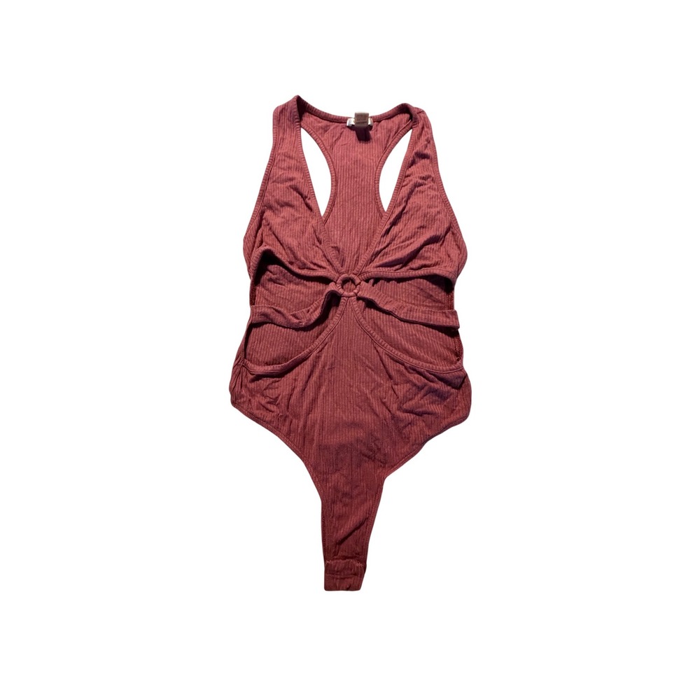 Bozzolo Ribbed Cutout O-Ring Bodysuit Mauve Racerback Sleeveless RT60958 Medium